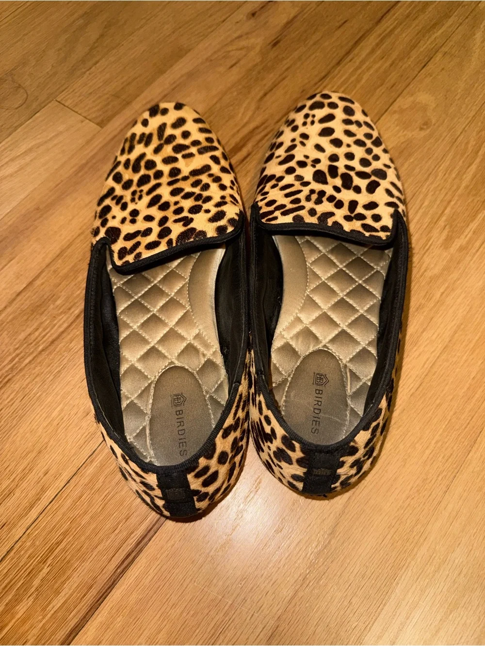 Birdies Leopard-Print Slip-On Flats in Tan and Black